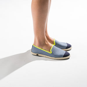 Collab Slip-On Navy Azulejos GILI'S femme ANGARDE coton summer sunrise imprimé gili's bleu et jaune fluo féminine