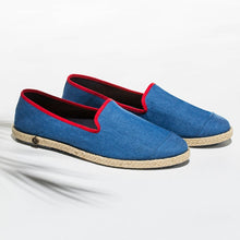 Load image into Gallery viewer, Collab Slip-On Light Denim HAST Homme ANGARDE coton summer sunrise bleu jeans vue de biais