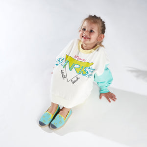 Collab Slip-On BANDY BUTTON Enfant ANGARDE coton sunrise summer palmiers vert d'eau jaune fille