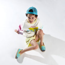Load image into Gallery viewer, Collab Slip-On BANDY BUTTON Enfant ANGARDE coton sunrise summer palmiers vert d&#39;eau jaune garçon