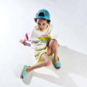 Collab Slip-On BANDY BUTTON Enfant ANGARDE coton sunrise summer palmiers vert d'eau jaune garçon