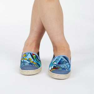 Collab Slip-On Perroquet FORGET ME NOT Enfant ANGARDE coton imprimé bleu vert d'eau jaune confortable