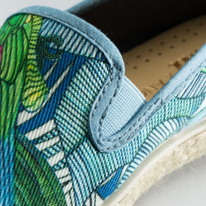 Collab Slip-On Perroquet FORGET ME NOT Enfant ANGARDE coton imprimé bleu vert d'eau jaune ganse élastique