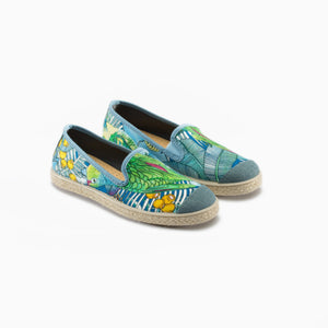 Collab Slip-On Perroquet FORGET ME NOT Enfant ANGARDE coton imprimé bleu vert d'eau jaune vue biais