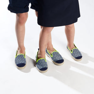 Collab Slip-On Winwood GILI'S Enfant ANGARDE coton imprimé mosaïque bleu marine biais jaune kids