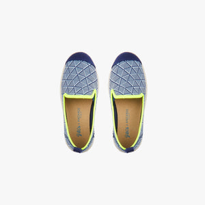 Collab Slip-On Winwood GILI'S Enfant ANGARDE coton imprimé mosaïque bleu marine biais jaune fluo vue dessus