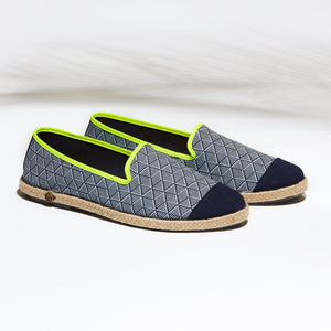 Collab Slip-On Winwood GILI'S Homme ANGARDE coton summer sunrise bleu marine et jaune fluo vue de biais